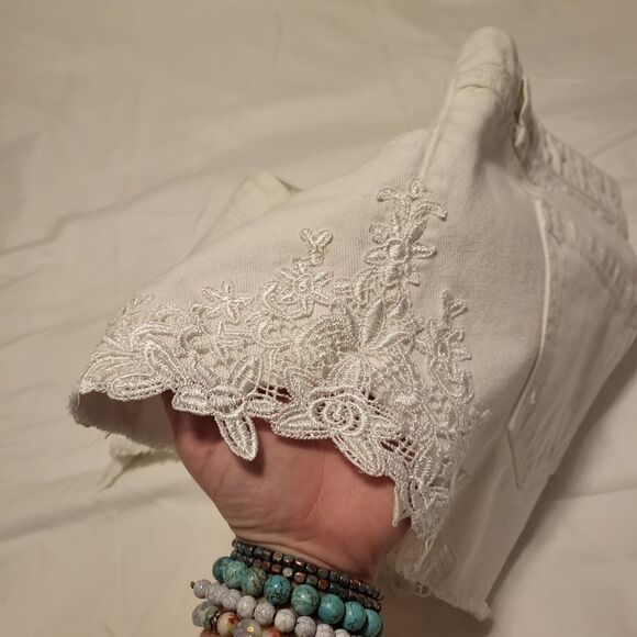 Harper White Lace Embroidered high waisted shorts - Picture 7 of 8